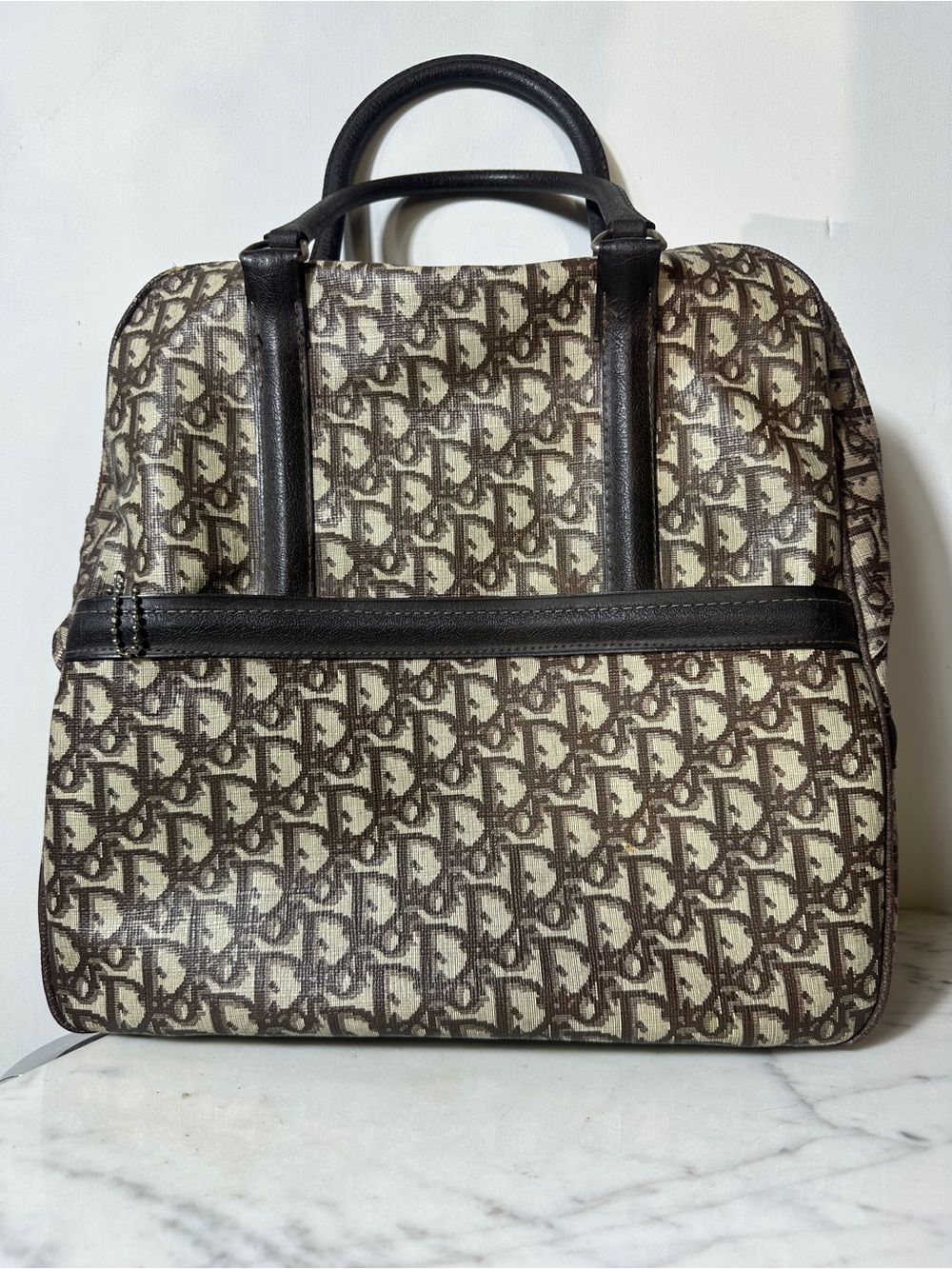 Dior Vintage Monogram Travel Carryall in Brown and Cream